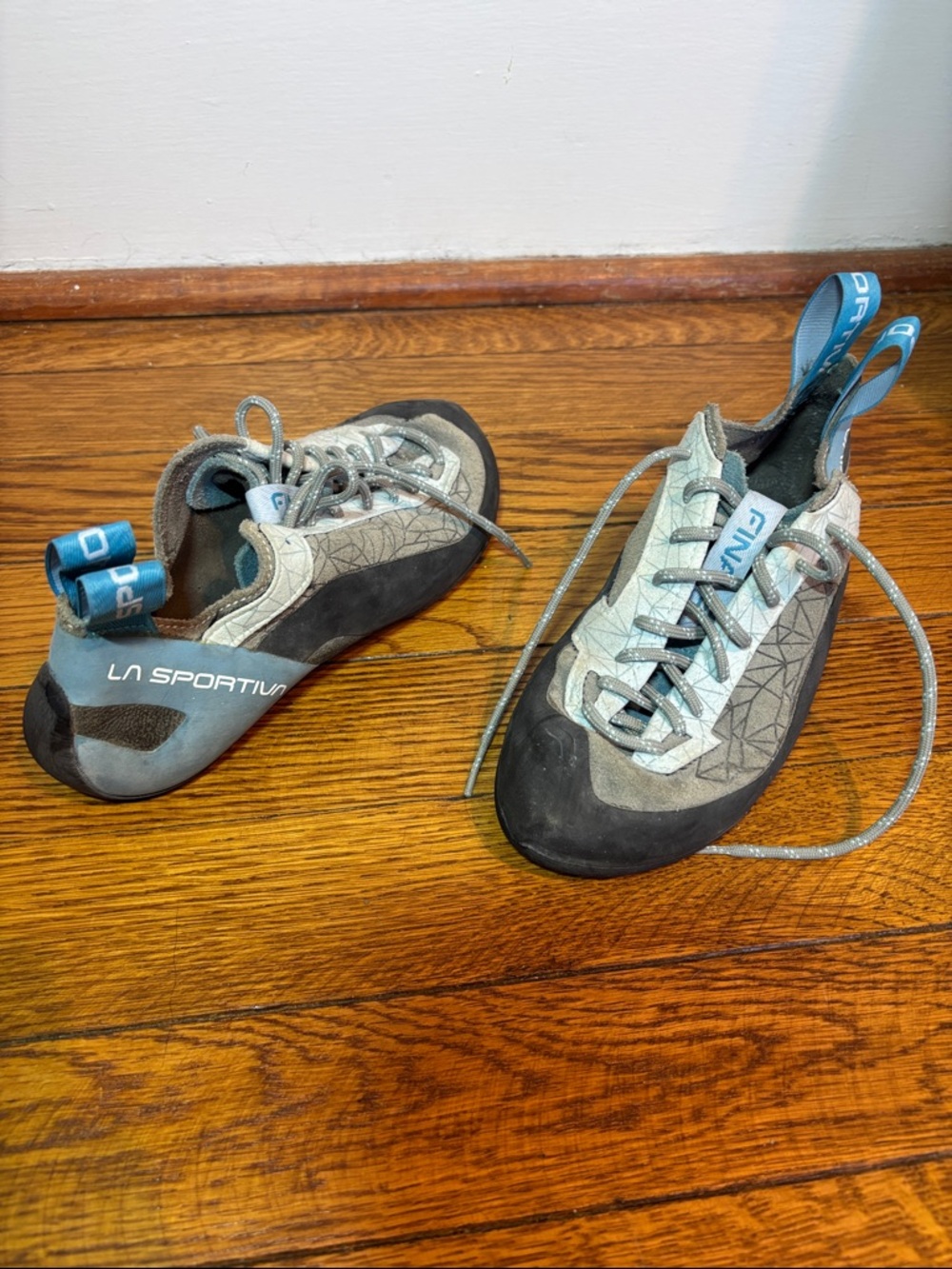 La Sportiva Light Blue and Gray Lace-Up Climbing Shoes